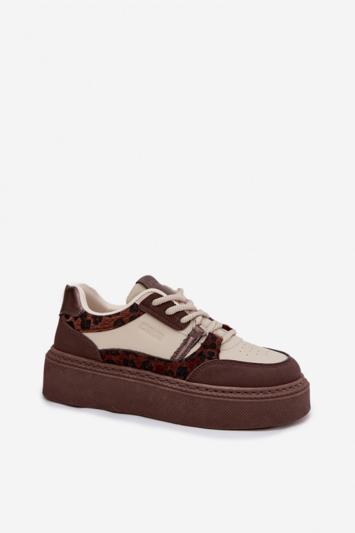 Hnedo-pieskové dámske platformové tenisky s leopardím vzorom Big Star SS274356