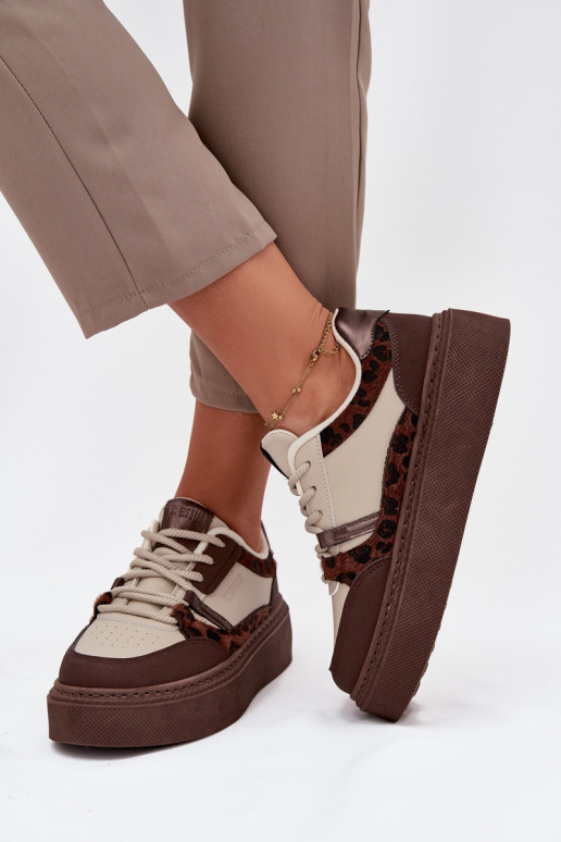 Hnedo-pieskové dámske platformové tenisky s leopardím vzorom Big Star SS274356