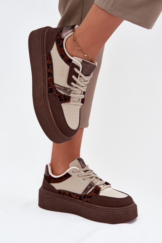 Hnedo-pieskové dámske platformové tenisky s leopardím vzorom Big Star SS274356