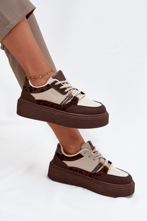 Hnedo-pieskové dámske platformové tenisky s leopardím vzorom Big Star SS274356