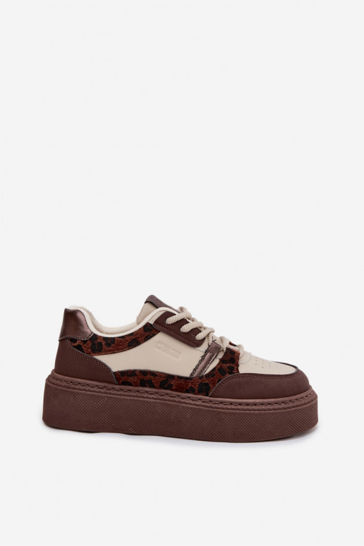 Hnedo-pieskové dámske platformové tenisky s leopardím vzorom Big Star SS274356