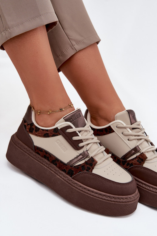 Hnedo-pieskové dámske platformové tenisky s leopardím vzorom Big Star SS274356