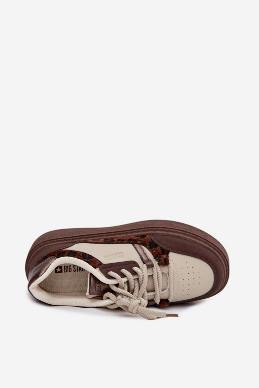 Hnedo-pieskové dámske platformové tenisky s leopardím vzorom Big Star SS274356