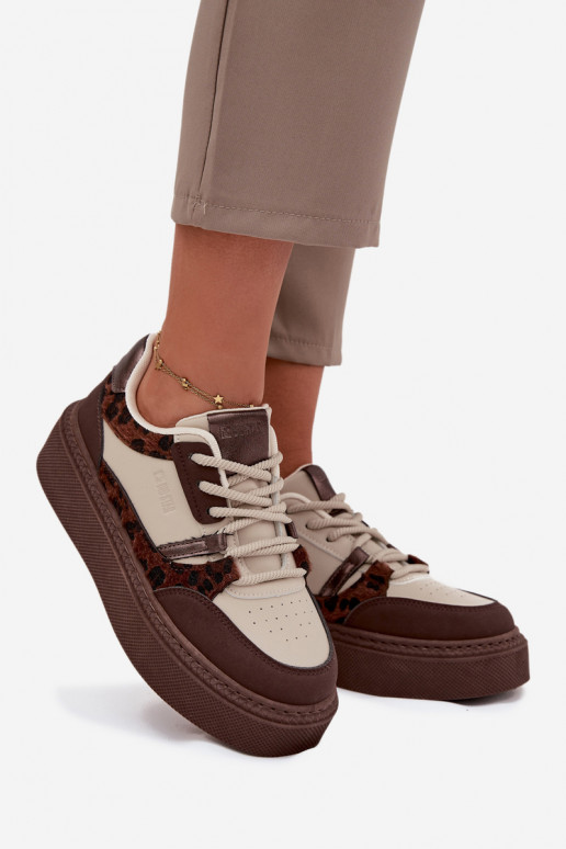 Hnedo-pieskové dámske platformové tenisky s leopardím vzorom Big Star SS274356