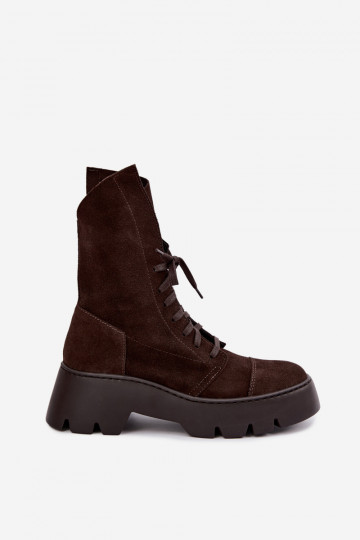Tmavohnedé dámske pracovné členkové topánky z umelej zamše Zazoo 976 2