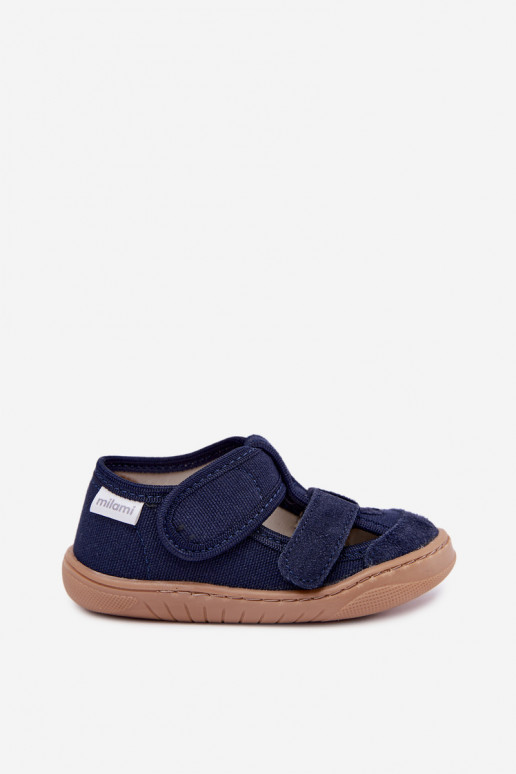Detské šľapky Barefoot Milami v tmavomodrej Lumi
