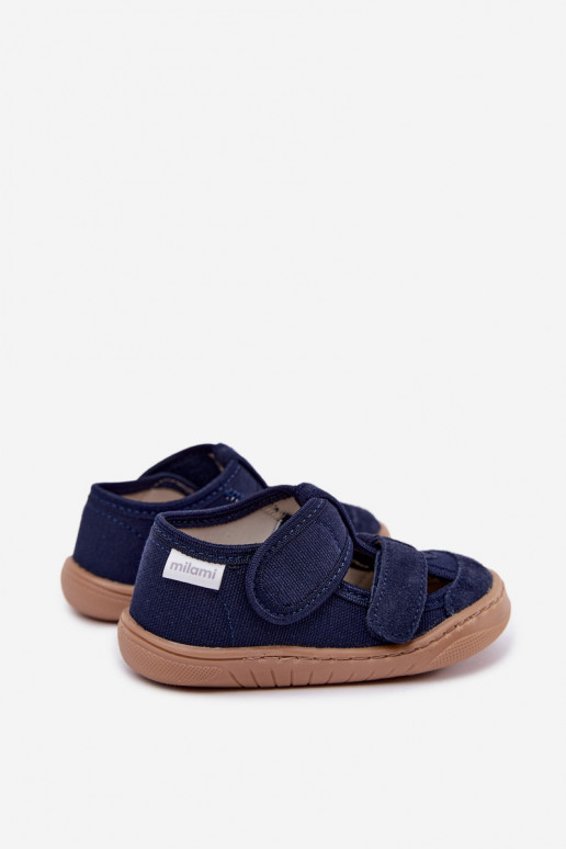 Detské šľapky Barefoot Milami v tmavomodrej Lumi