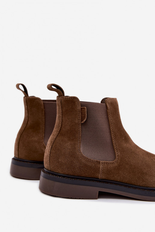 štýlové pánske členkové topánky z umelej semišu Big Star UU174277 v khaki