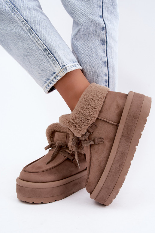 snežné topánky s platformou a zateplením Big Star UU274215 v pieskovej farbe