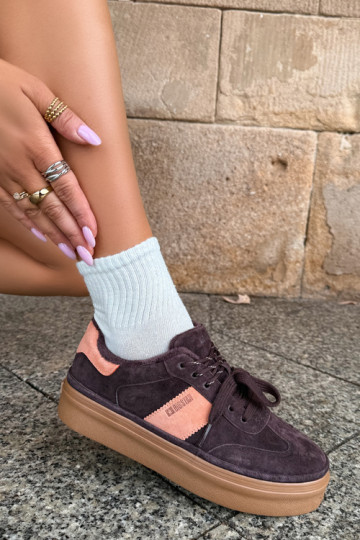 faux suede sneakers model topánky pre ženy zateplené Big Star UU274770 v čokoládovej farbe