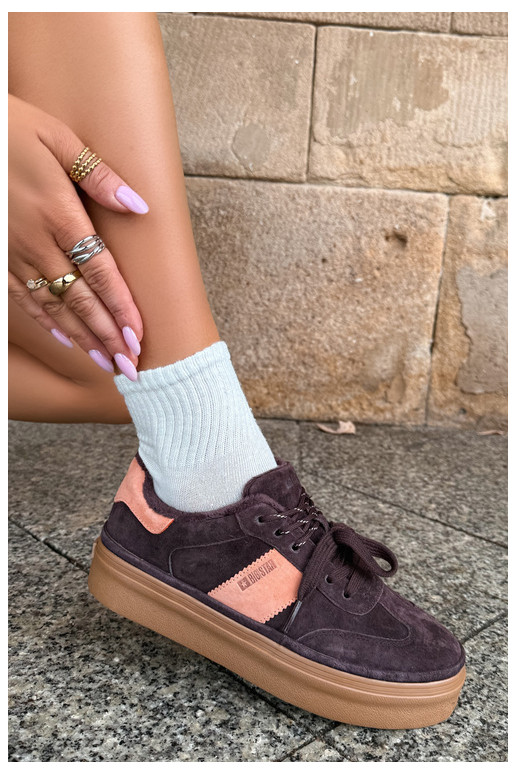 faux suede sneakers model topánky pre ženy zateplené Big Star UU274770 v čokoládovej farbe