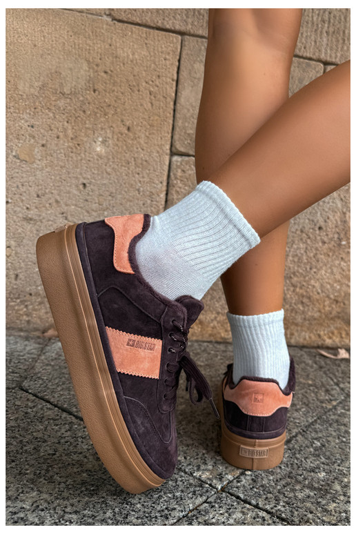 faux suede sneakers model topánky pre ženy zateplené Big Star UU274770 v čokoládovej farbe