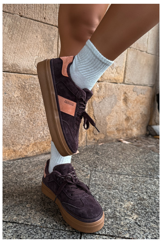 faux suede sneakers model topánky pre ženy zateplené Big Star UU274770 v čokoládovej farbe