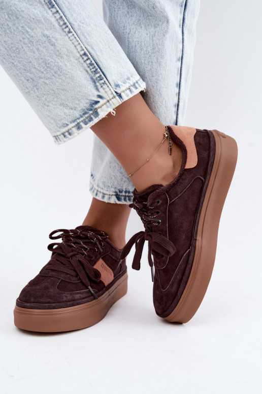 faux suede sneakers model topánky pre ženy zateplené Big Star UU274770 v čokoládovej farbe