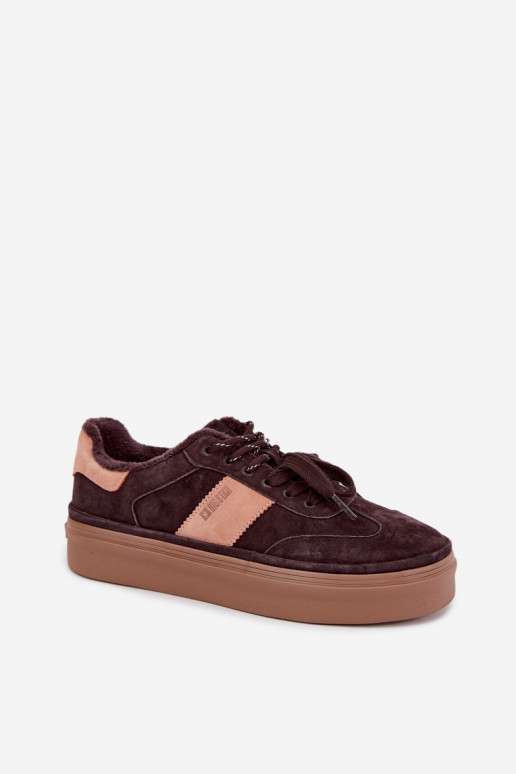 faux suede sneakers model topánky pre ženy zateplené Big Star UU274770 v čokoládovej farbe