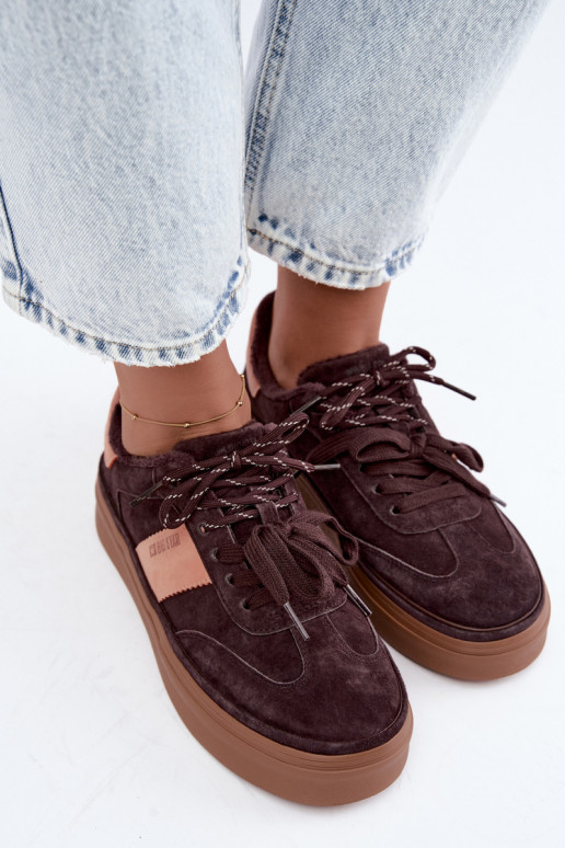 faux suede sneakers model topánky pre ženy zateplené Big Star UU274770 v čokoládovej farbe