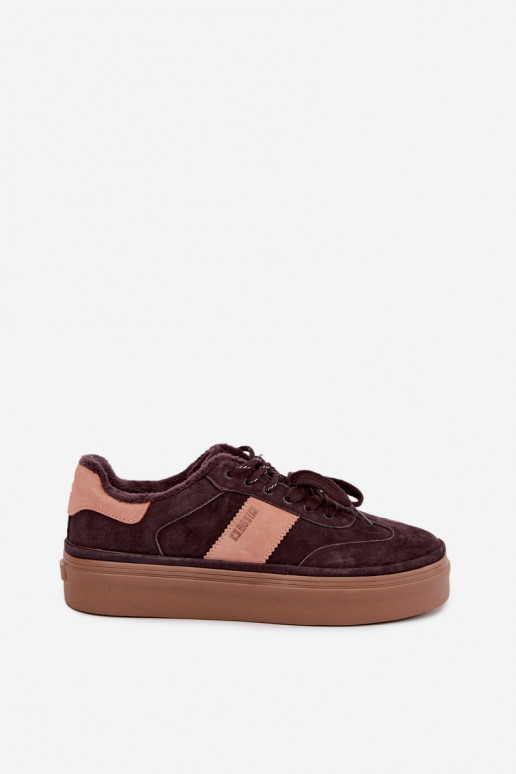 faux suede sneakers model topánky pre ženy zateplené Big Star UU274770 v čokoládovej farbe