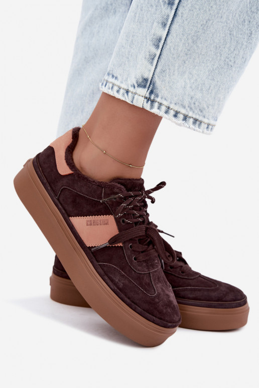 faux suede sneakers model topánky pre ženy zateplené Big Star UU274770 v čokoládovej farbe