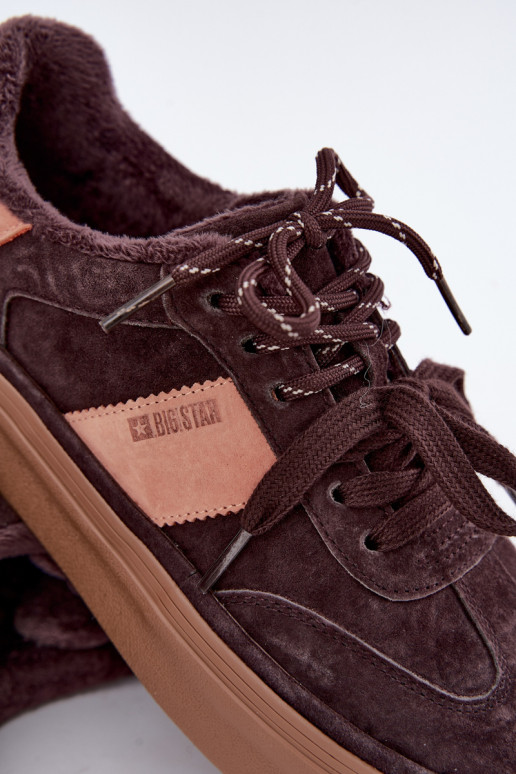 faux suede sneakers model topánky pre ženy zateplené Big Star UU274770 v čokoládovej farbe