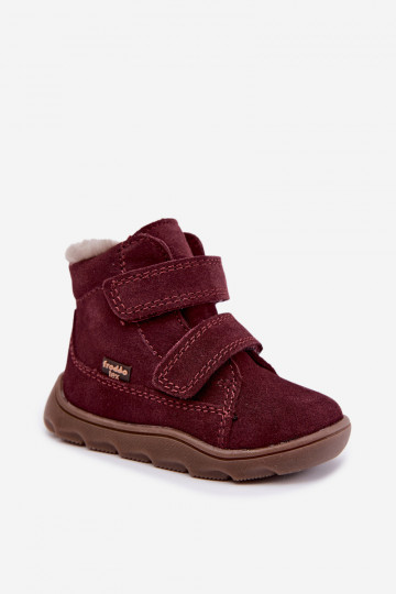 Semišové detské snehové topánky Barefoot Froddo G2110151-4 bordovej farby
