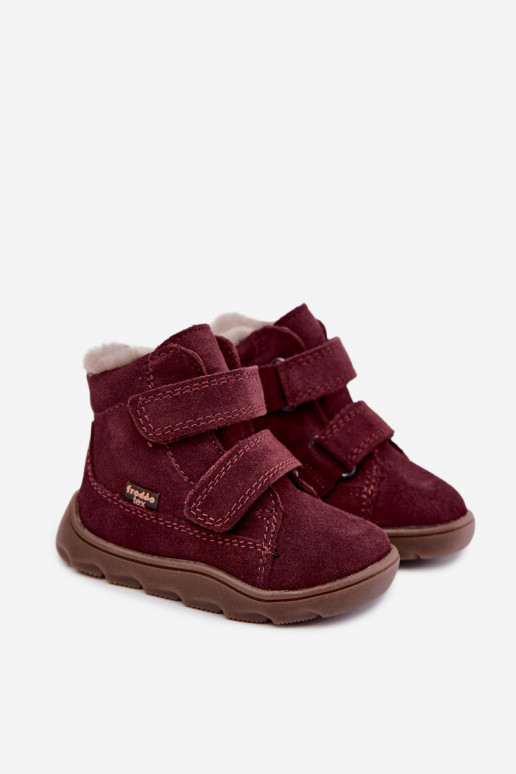 Semišové detské snehové topánky Barefoot Froddo G2110151-4 bordovej farby