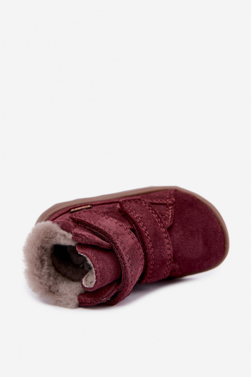 Semišové detské snehové topánky Barefoot Froddo G2110151-4 bordovej farby