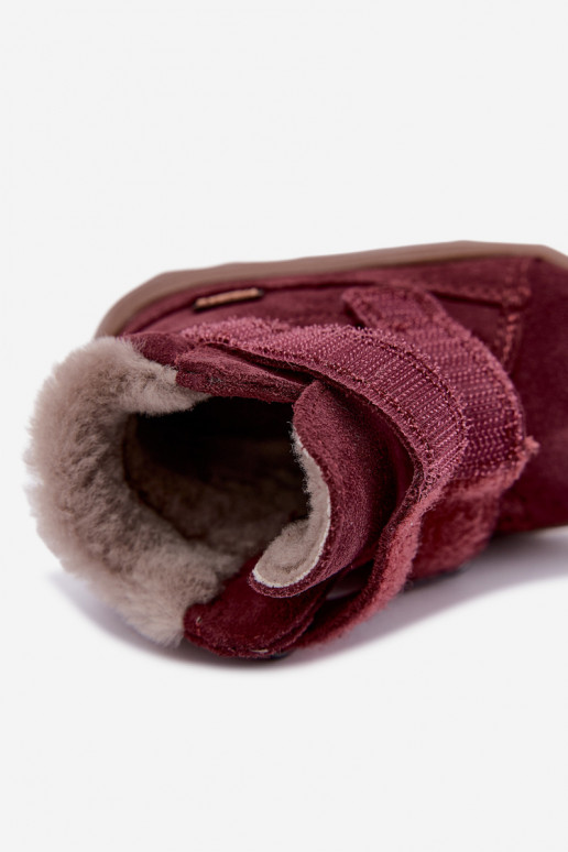 Semišové detské snehové topánky Barefoot Froddo G2110151-4 bordovej farby
