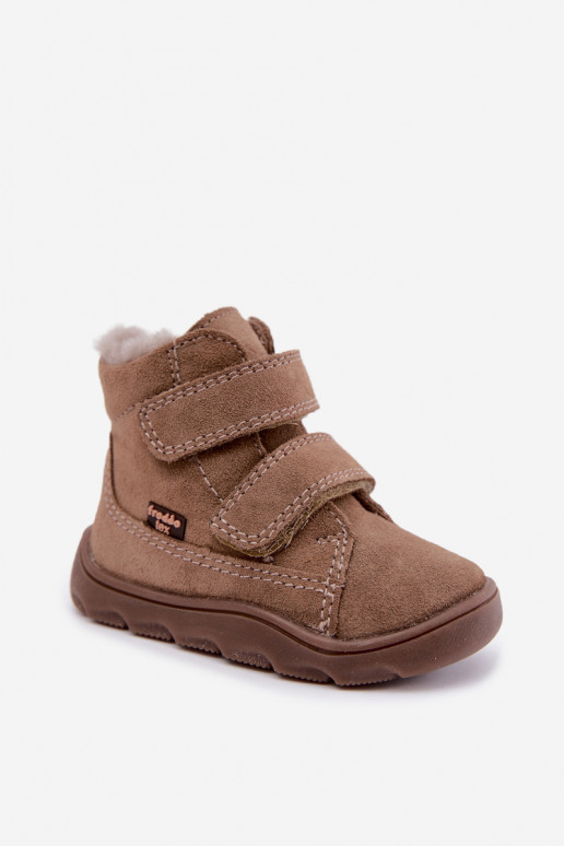 Semišové detské snehové topánky Barefoot Froddo G2110151-8 pieskovej farby