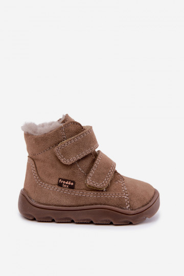 Semišové detské snehové topánky Barefoot Froddo G2110151-8 pieskovej farby 2