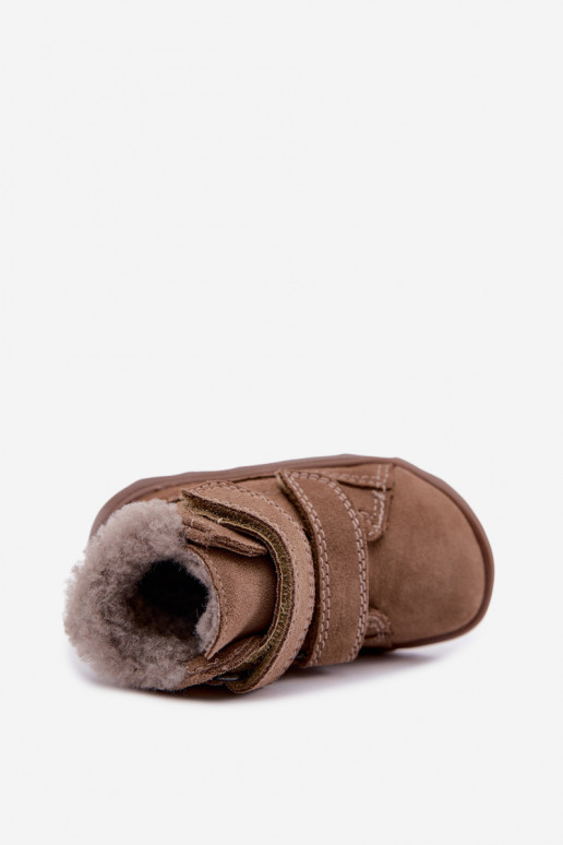 Semišové detské snehové topánky Barefoot Froddo G2110151-8 pieskovej farby