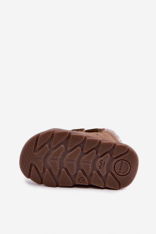 Semišové detské snehové topánky Barefoot Froddo G2110151-8 pieskovej farby