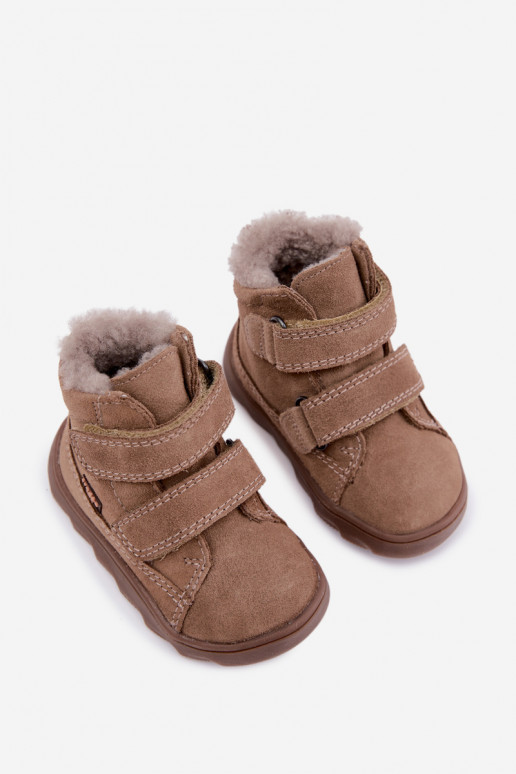 Semišové detské snehové topánky Barefoot Froddo G2110151-8 pieskovej farby