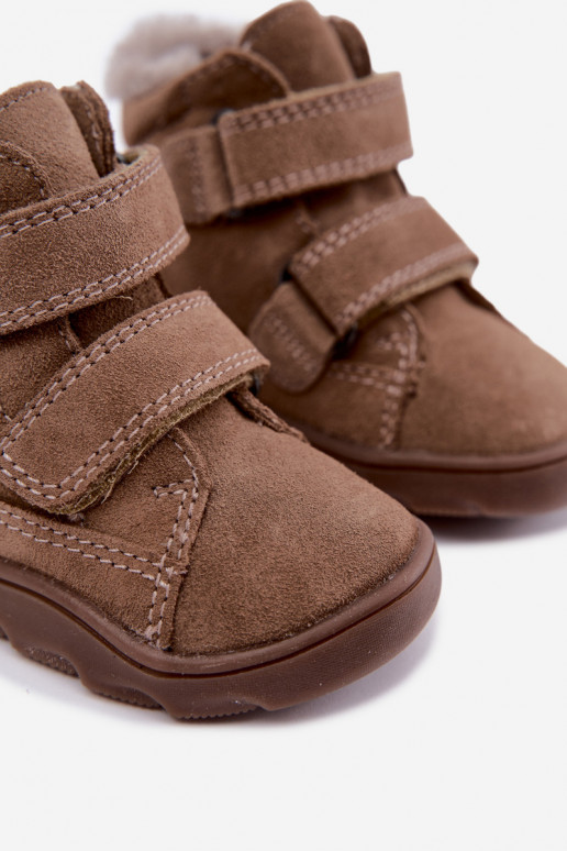 Semišové detské snehové topánky Barefoot Froddo G2110151-8 pieskovej farby