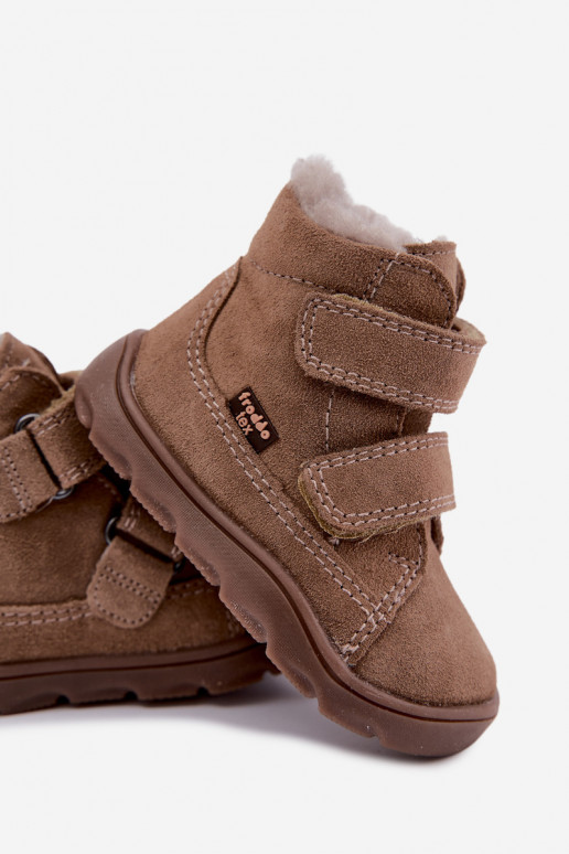 Semišové detské snehové topánky Barefoot Froddo G2110151-8 pieskovej farby