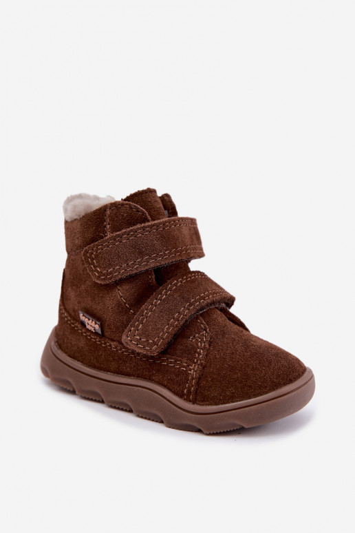 Semišové detské snehové topánky Barefoot Froddo G2110151-13 čokoládovej farby