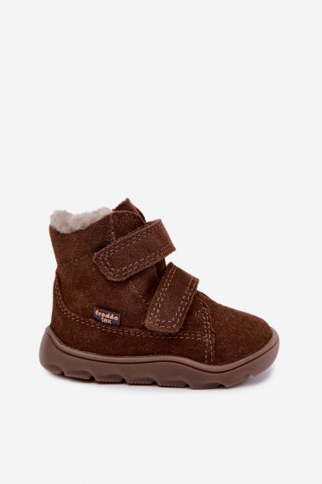 Semišové detské snehové topánky Barefoot Froddo G2110151-13 čokoládovej farby 2
