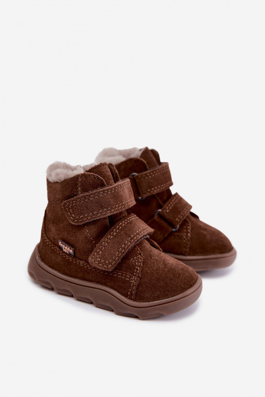 Semišové detské snehové topánky Barefoot Froddo G2110151-13 čokoládovej farby