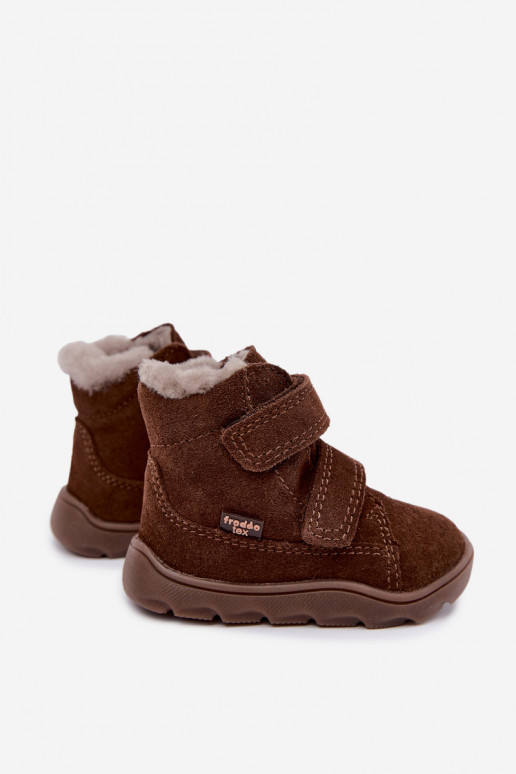 Semišové detské snehové topánky Barefoot Froddo G2110151-13 čokoládovej farby