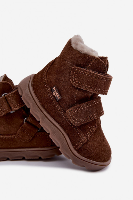Semišové detské snehové topánky Barefoot Froddo G2110151-13 čokoládovej farby
