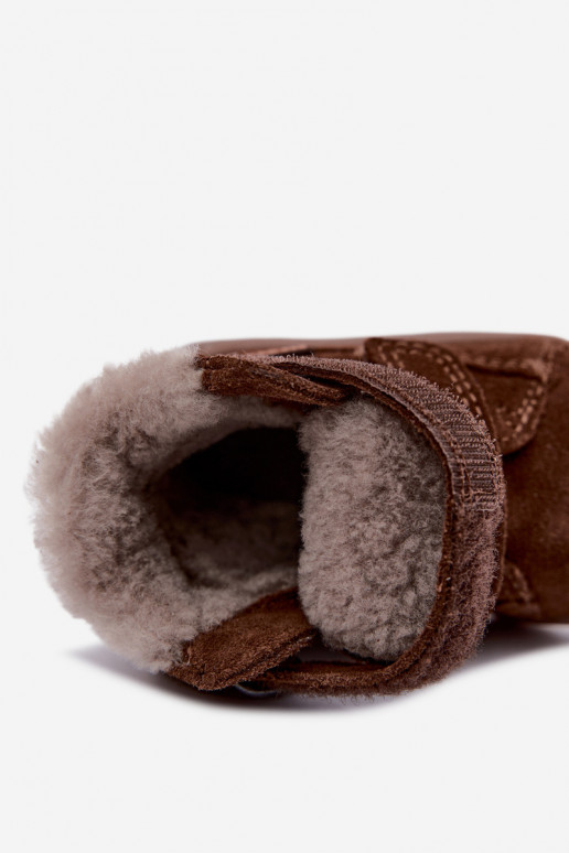 Semišové detské snehové topánky Barefoot Froddo G2110151-13 čokoládovej farby