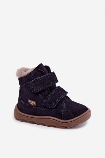 Semišové detské snehové topánky Barefoot Froddo G2110151 tmavomodrej farby