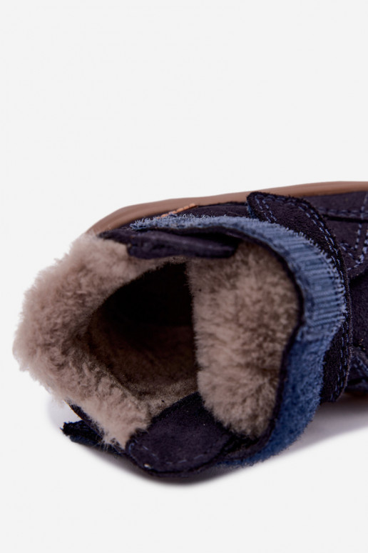 Semišové detské snehové topánky Barefoot Froddo G2110151 tmavomodrej farby