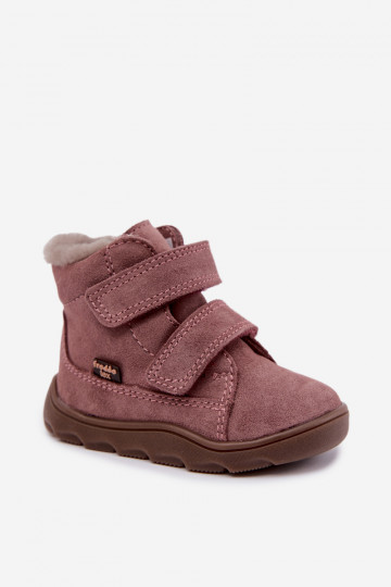 Semišové detské snehové topánky Barefoot Froddo G2110151 ružovej farby