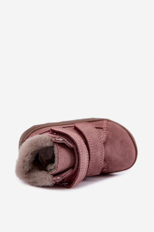 Semišové detské snehové topánky Barefoot Froddo G2110151 ružovej farby