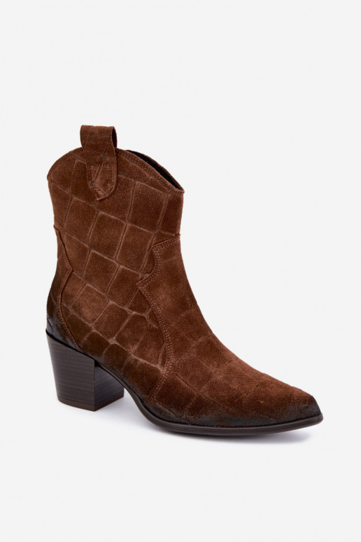 Semišové cowboyské topánky so vzorom Zazoo 1988 hnedé