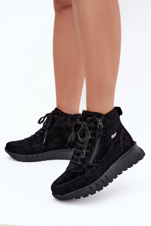 Zateplené dámske členkové čižmy z umelej zamše čierne