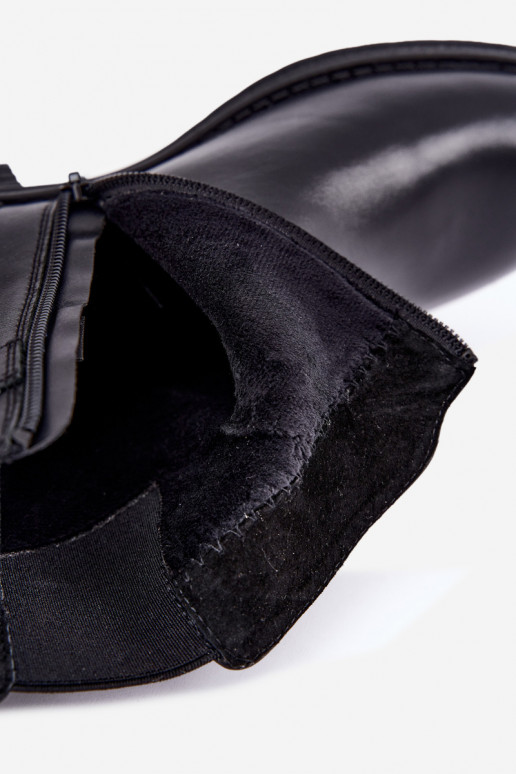 Zateplené dámske členkové čižmy z umelej kože s prackami Sergio Leone BT-43 čierne