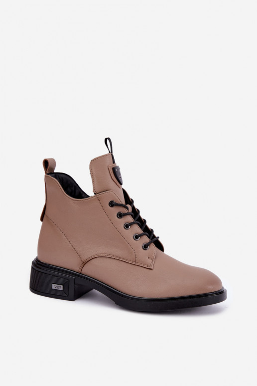 Kožené aulinoky s ornamentami Vinceza 133145 v pieskovej farbe