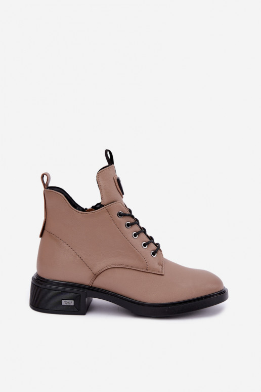 Kožené aulinoky s ornamentami Vinceza 133145 v pieskovej farbe