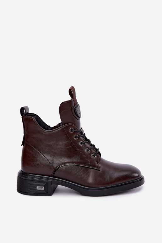 Kožené aulinoky s ornamentami Vinceza 133145 v čokoládovej farbe